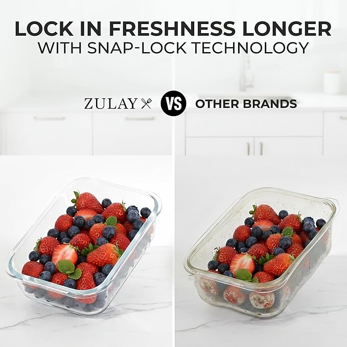 Zulay Kitchen 5 Piece Large Glass Tupperware Container Set