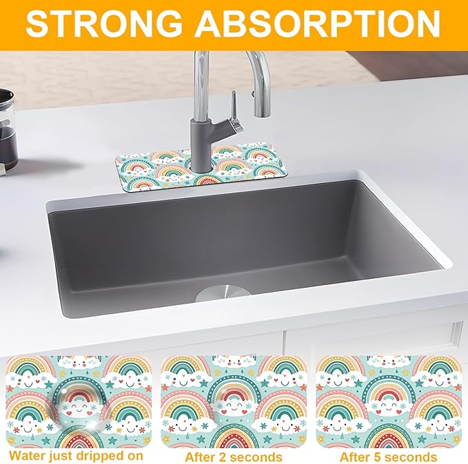 2 Pack Cute Rainbow Sink Splash Guard Faucet Mat Boho Rainbow Butterfly Super
