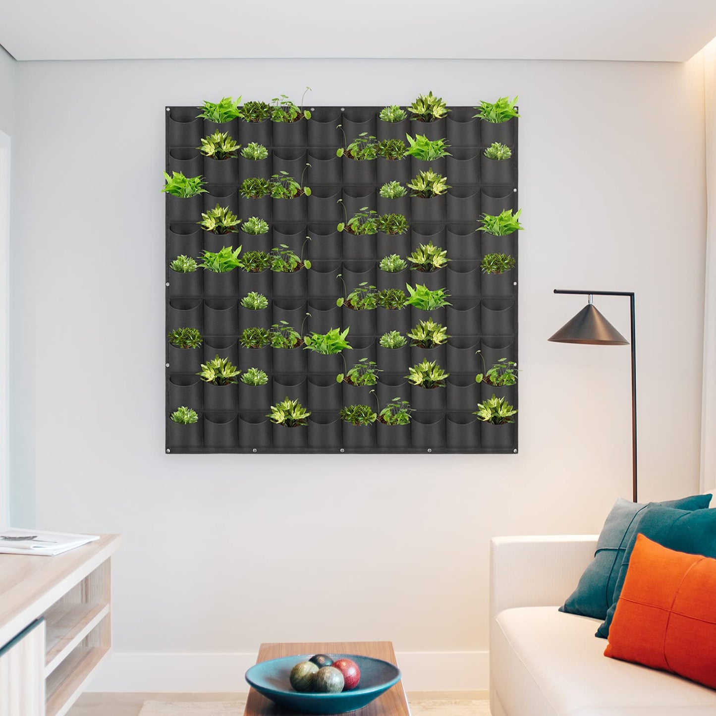 Hanging Planting Grow Bags, 90 Pockets Wall Planter Wall Mounted Grow Bag Outdoor Indoor Gardening Vertical Greening Flower Container, Planting Bags Storage Bags(1.1 m × 1.1 m, Black)