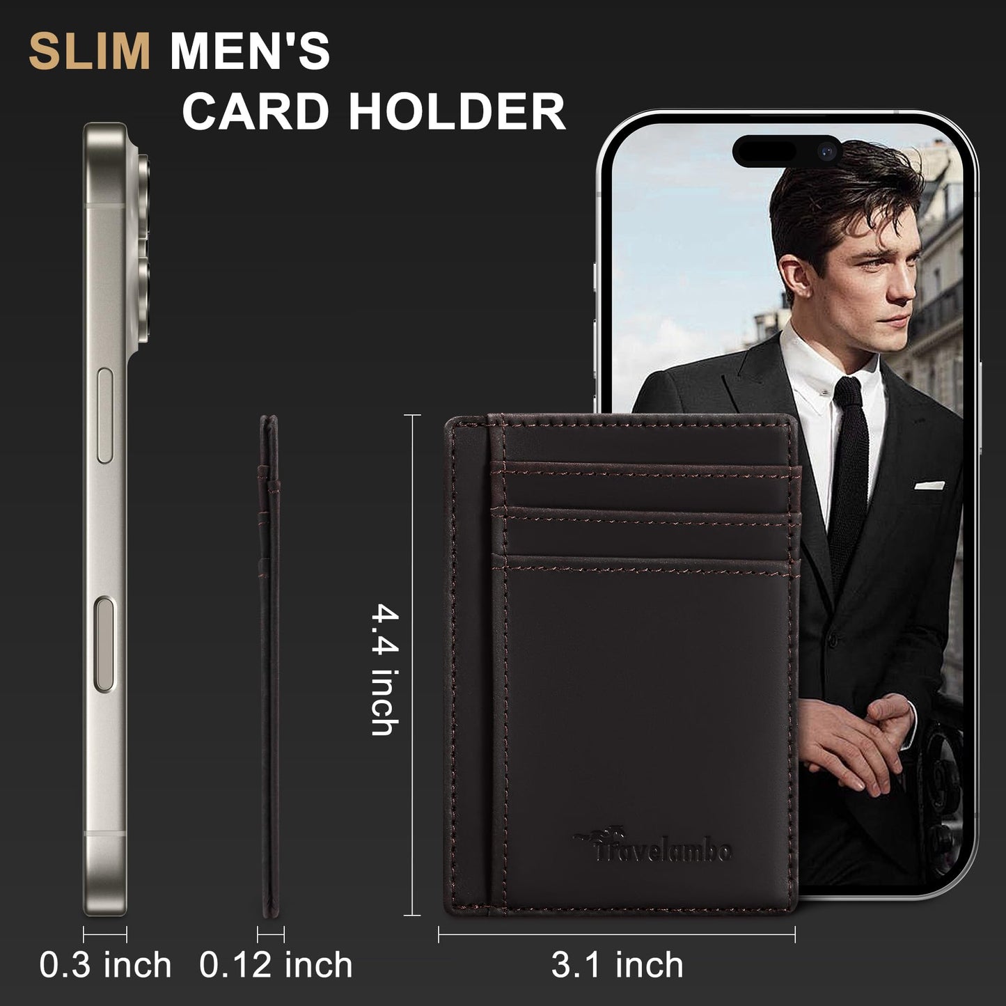 Travelambo Slim Wallet Front Pocket Minimalist Leather RFID Blocking Medium Size