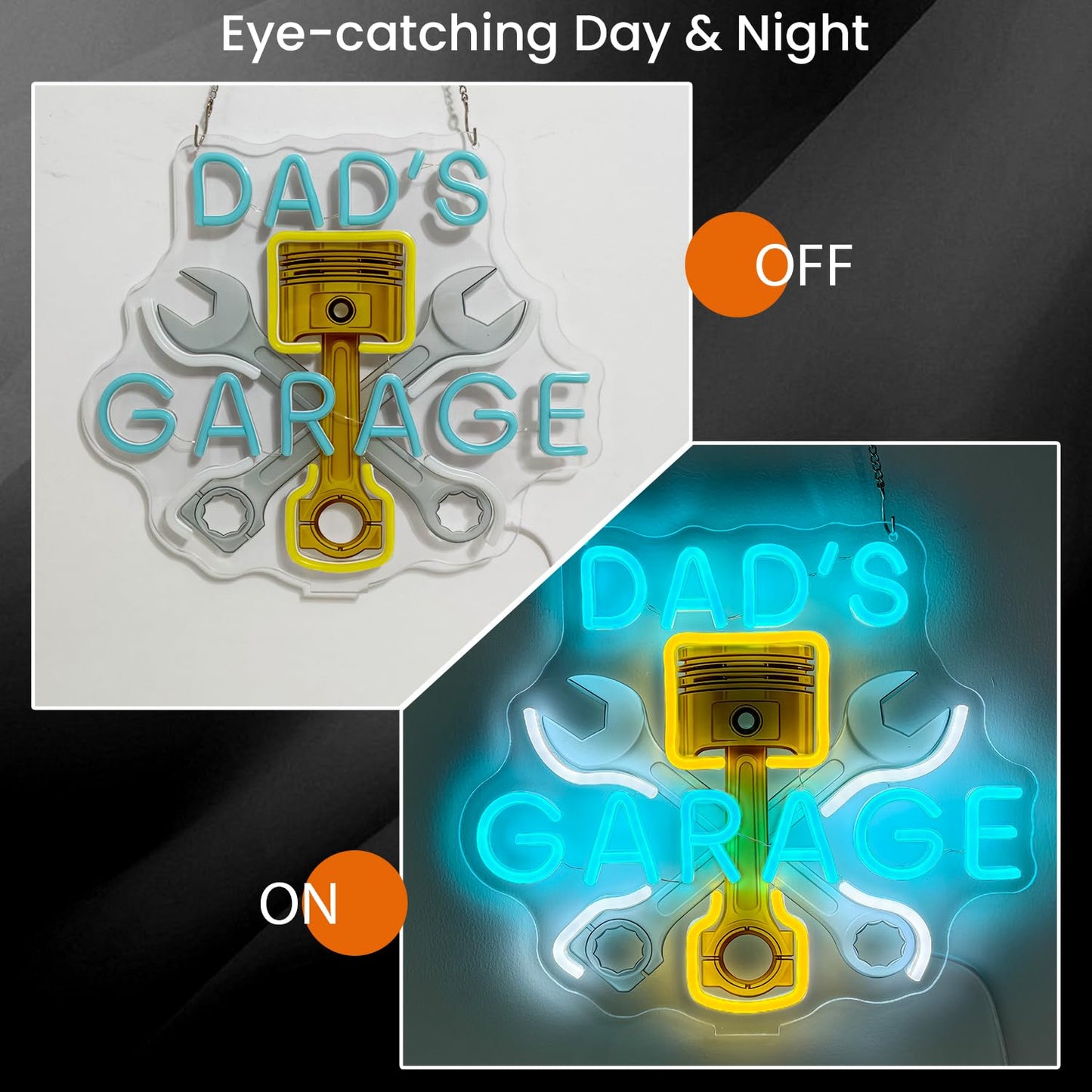 Dads Garage Neon Sign Workshop Light Up Signs Lighted Car Neon Signs with Base for Bedroom Dorm Garage Man Cave Home Bar Theater Game Room Repair Shop Wall Tabletop Decor Art Gifts