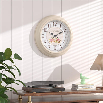 Abdurey Sweet French Rose Style Wall Clock, Battery Operated Silent, Creamy White Decorative Wall Clocks for Living Room, Farmhouse, Bedroom, Bathroom, Dining Room 11.5"