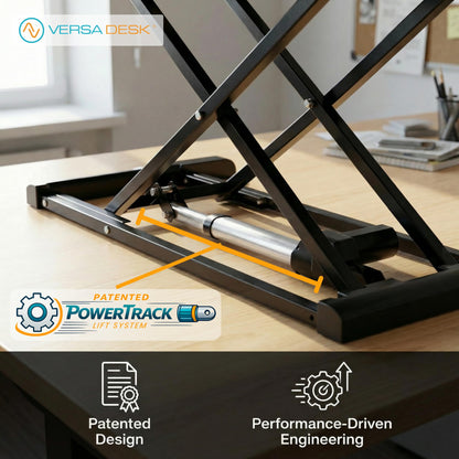 VERSADESK EvoLift 32" Electric Standing Desk Converter, Sit to Stand Motorized Desk Riser, 1-Button Easy Lift, Dual Monitor Workstation, Wide Keyboard Tray, Built-in Device Stand, Black