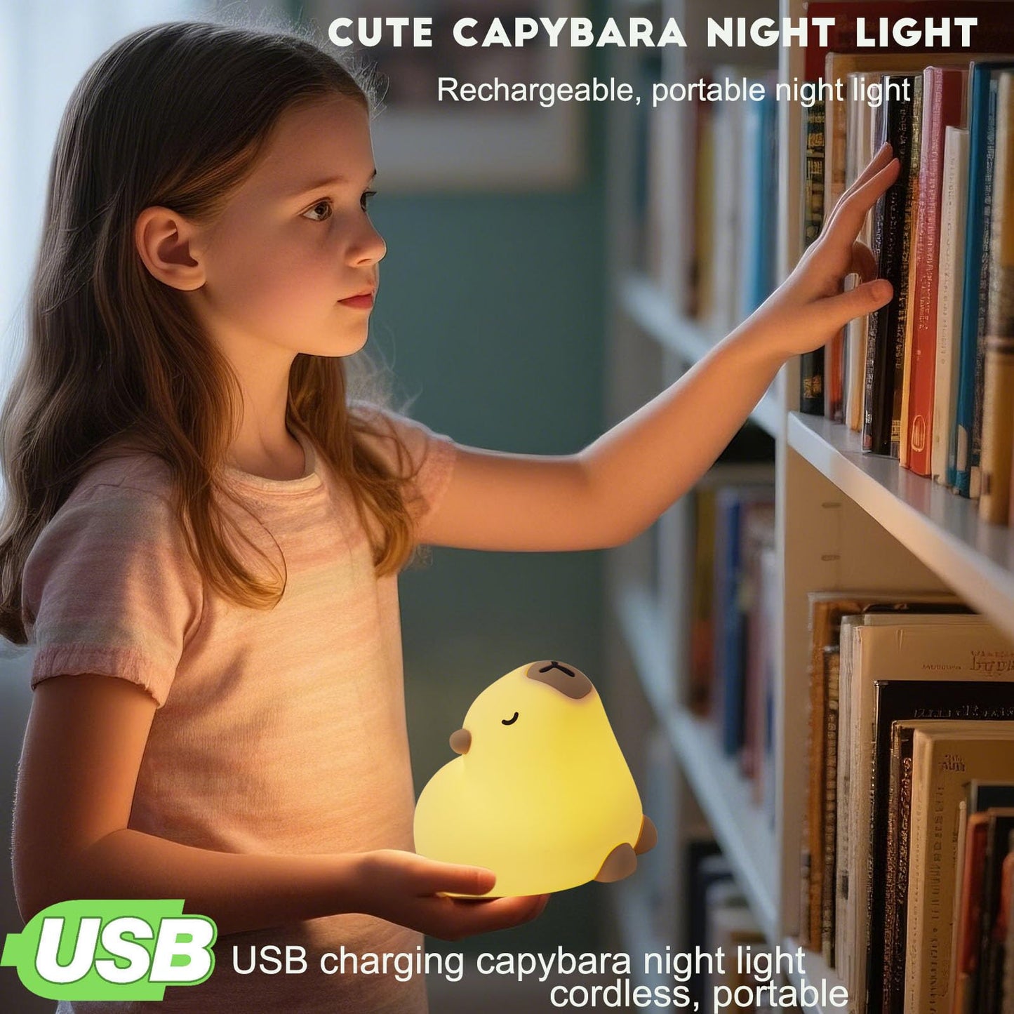 Cute Capybara Night Light, LED Rechargeable Touch Bedside Lamp,Squishy Capybara light Novelty Animal Night Lamp,2 Levels Dimmable,20Min Timer Nursery Nightlight for Kids, Bedroom Baby Boys Girls Gifts