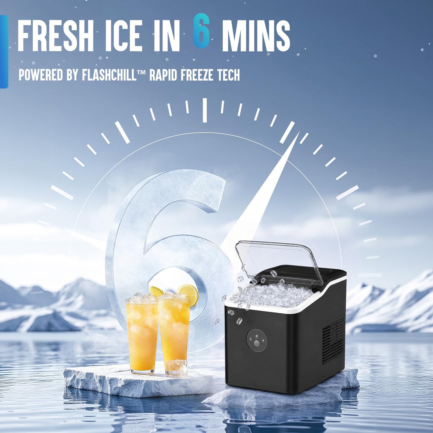 Nugget Ice Maker Countertop, Pebble Ice Maker in 6 Mins,26.5 LBS/Day, Self-Cleaning, FLASHCHILL™, Compact Portable Design, Ice Machine for Home, Kitchen, Office & Party