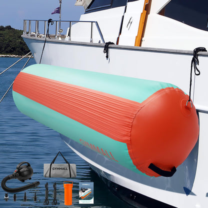 GYMMALL Inflatable Boat Bumpers for Docking Boat Fenders with 600W Electric Pump, 10FT Heavy Duty PVC Dock Bumpers Fenders 1 Pack for Fishing Boats, Jet Skis, Yachts, Floating Dock - Orange Green
