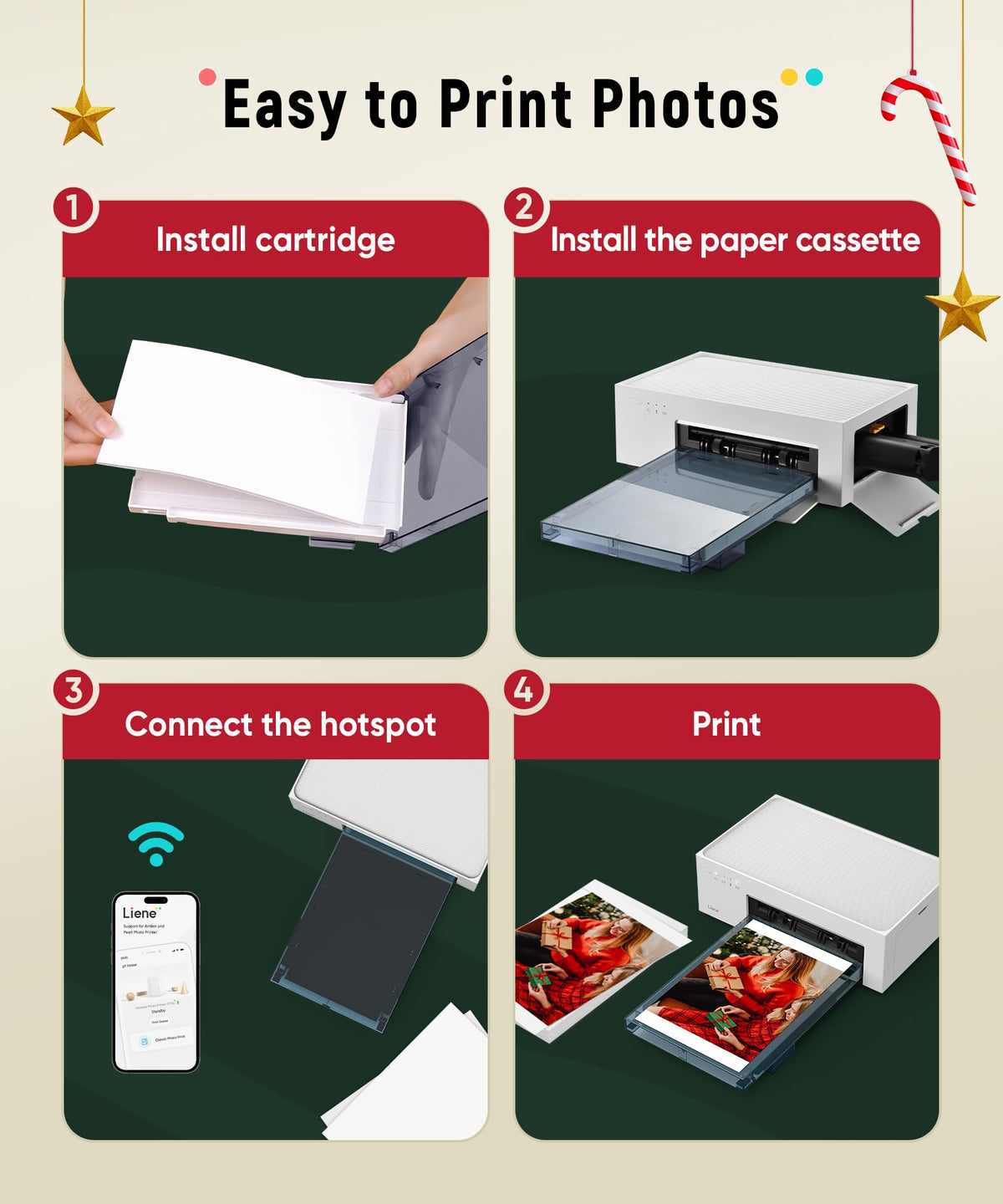 Liene M100 4x6'' Photo Printer Bundle (180 pcs +5 Ink Cartridges), Wi-Fi Picture Printer for iPhone, Android, Smartphone, Computer, Dye-Sublimation, Portable for Home Use