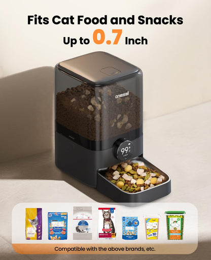 oneisall Cordless WiFi Automatic Cat Feeder, Rechargeable 100-Day Battery Operated Pet Feeder, 20 Cups/5L Timed Cat Food Dispenser for Large Kibble, Smart App Control (Black)