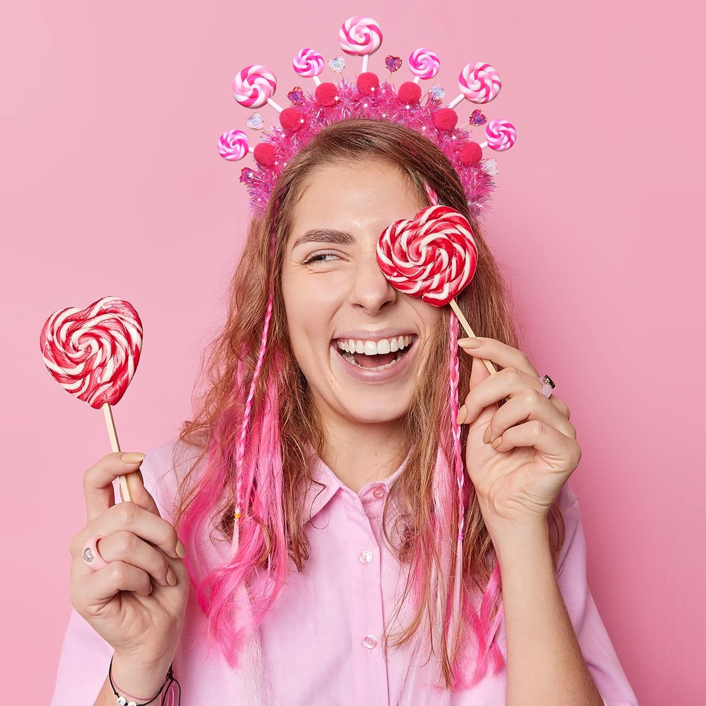 NVENF Candy Headband Costume Accessories Christmas Candy Cane Lollipop Headbands Candy Costume Halloween Holiday Christmas Outfits for Women Birthday Party Favors Gifts (Pattern B)