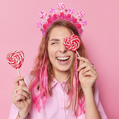 NVENF Candy Headband Costume Accessories Christmas Candy Cane Lollipop Headbands Candy Costume Halloween Holiday Christmas Outfits for Women Birthday Party Favors Gifts (Pattern B)