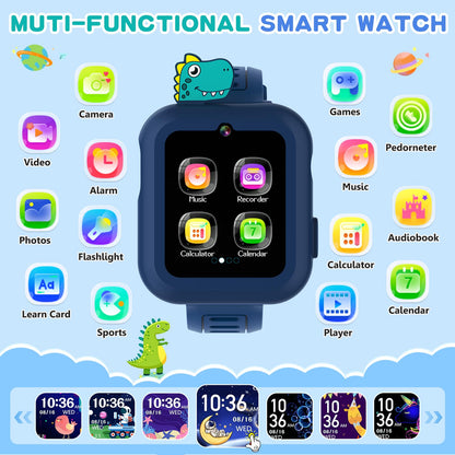 MOFGDNI Smart Watch for Kids with 39 Puzzle Games - HD Touch Screen Kids Watch, Camera, Music Player, Alarm Clock, Calculator, Pedometer, Flashlight, Puzzle Game for 3-12 Year Old Gifts for Boys