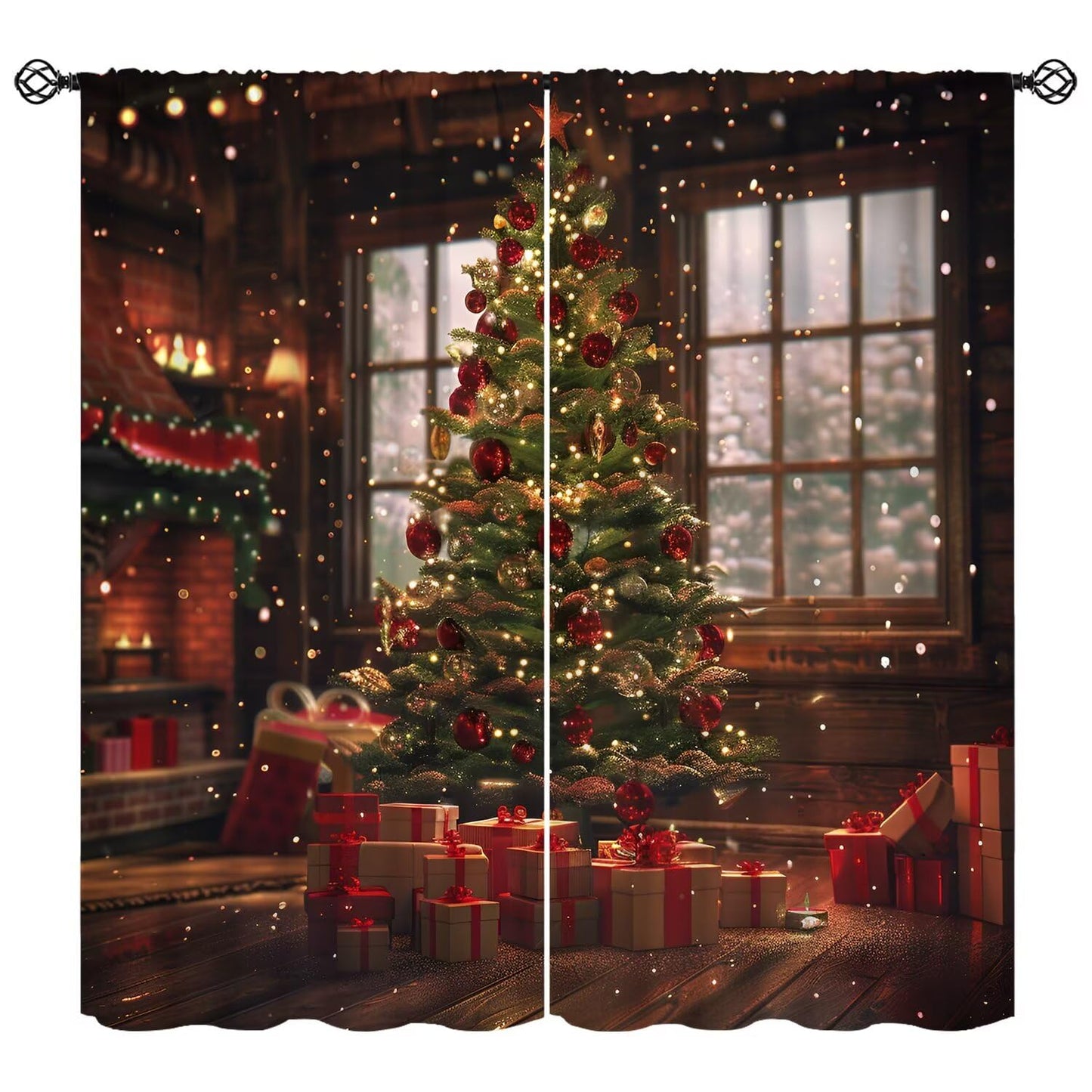 Christmas Tree Curtains Winter Holiday Christmas Merry Xmas Blackout Window Treatment for Living Room Bedroom Decor Window Drapes 52" W X 84" L