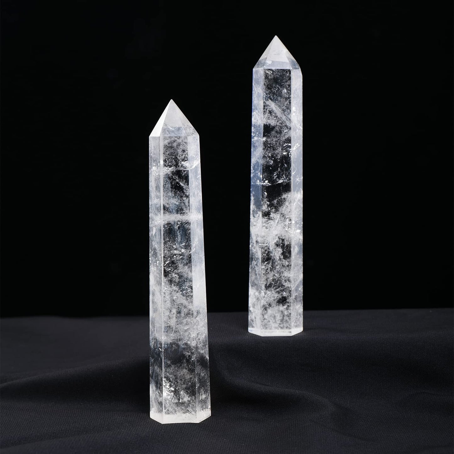 Apengshi Large Clear Quartz Natural Healing Crystal Tower 5.9"-6.3" 6 Faceted Single Point Chakra Crystal Wand Energy Meditation Stone Home Decor Collection Gift