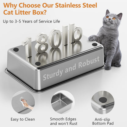 Stainless Steel Cat Litter Box with Lid, XL Extra Large Litter Box for Big Cats, Enclosed Removable Metal Litter Boxs with High Sided Enclosure & Scoop, Anti-Leakage, Non-Sticky, Easy Cleaning(Grey)