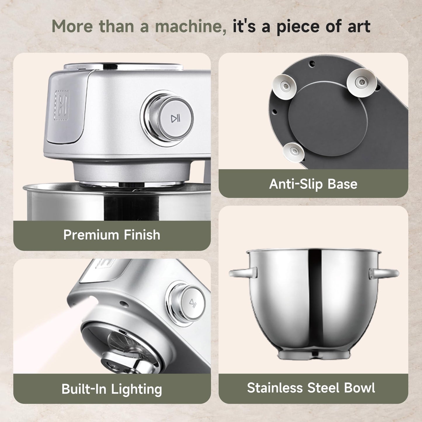 Hauswirt Stand Mixer 6QT XL Large, 4.5" LED Touch Screen Electric Household Stand Up Mixer, Full Metal Structure Standing Mixer 11-Speed, Dough Cake Bread Mixer – Silver