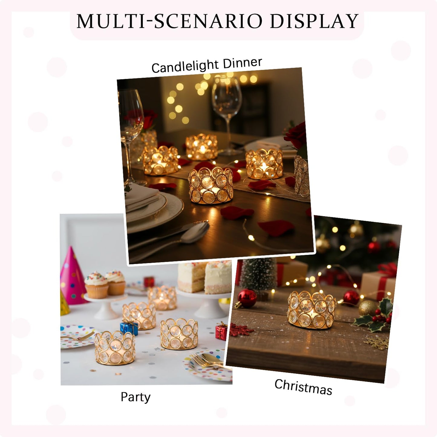 VINCIGANT Pack of 12 Gold Crystal Tea Light Candle Holders for Wedding Home Table Centerpiece Decoration, Valentine's Day Gifts (Candle Excluded)