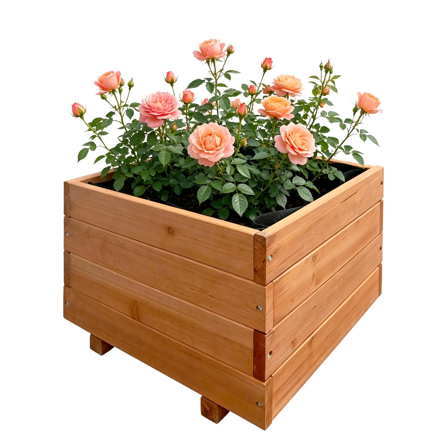 ScienGarden 15.75" Square Wooden Planter Box, 12.6" H Raised Garden Box, Fir Wood Outdoor Planter with 2 Drainage Holes, Reinforced Bottom Supports, Mortise & Tenon Corners, Water-Based Paint Finish