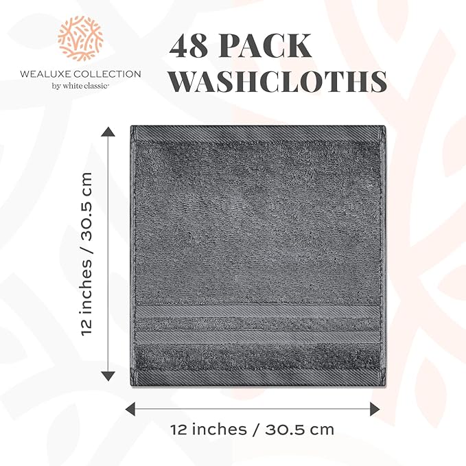 Wealuxe Dark Gray Washcloths 48 Pack