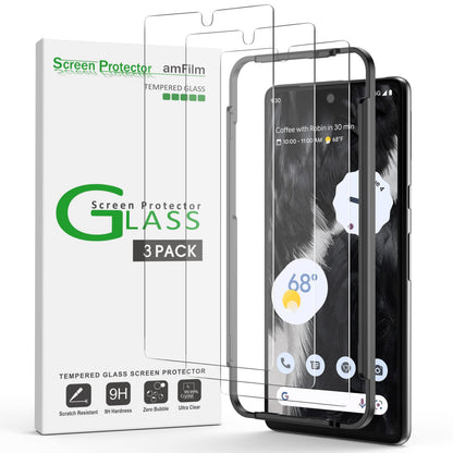 amFilm Designed for Google Pixel 10 Pro Pixel 10 / 9 / 9 Pro 6.3" Screen Protector: 2025/2024 Tempered Glass, Ultrasonic Fingerprint Compatible, Easy Installation Frame, Anti Scratch, Bubbles-Free,3 Pack