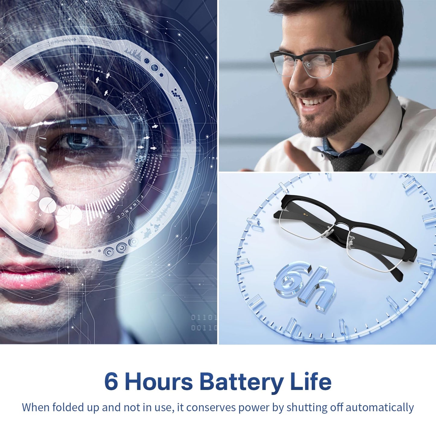 Bluetooth Audio Smart Glasses, Blue Light Glasses for Women Men, Remote Shooting, Open Ear Sound Mic & Speakers, Magnetic Charging, Color-Changing Polarized Sunglasses Lenses, Voice Assistant（GS06S)