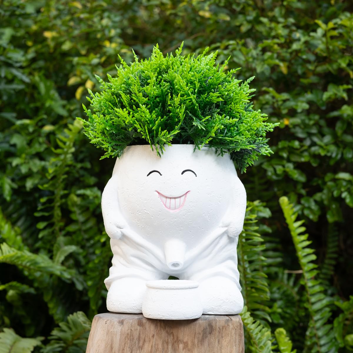 Funny Planters Smiley Face Planter Pot with Drainage Hole, Cute Resin Succulent Plant Pots, Unique Novelty Cute Cactus Face Pots for Office Desk Plant Pots Gift White