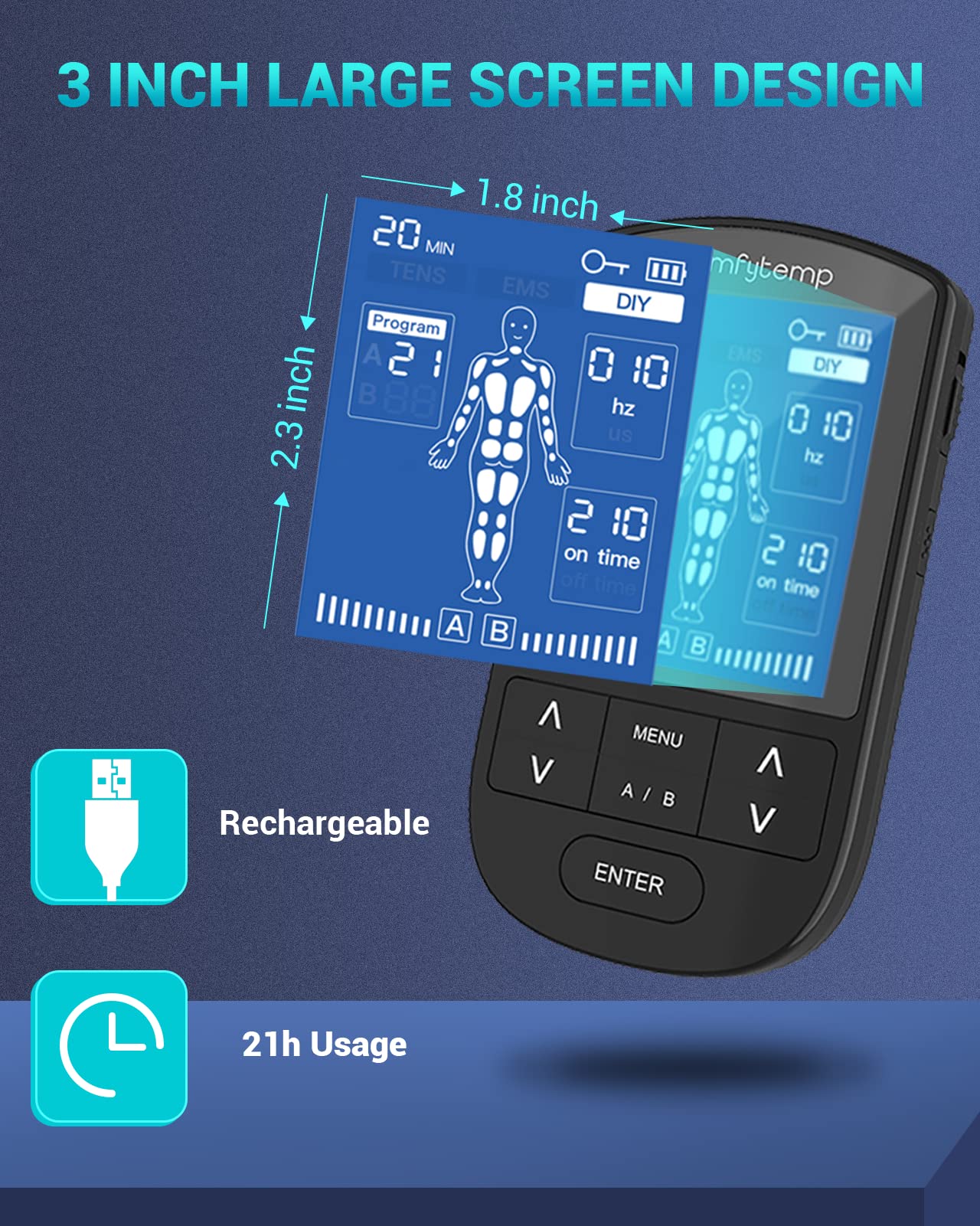 Comfytemp TENS Unit Muscle Stimulator for Pain Relief Therapy, FSA HSA Eligible TENS Machine with 24 Modes and DIY, Dual Channel EMS Unit, Pulse Muscle Massager for Back, Shoulder, Sciatica, Knee