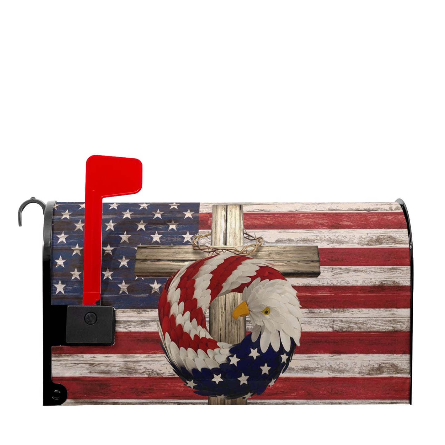 USA American Flag Patriotic Mailbox Cover Magnetic Independence Day Mailbox Cover Standard Size 25.5 x 21 4th of July Memorial Day Mailbox Wrap Post Letter Box Cover Decorative for Home Outdoor Garden