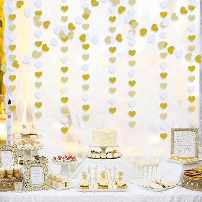 White Gold Champagne Party Decorations Garland-Hanging Christmas Paper Heart Streamer Banner,Birthday Neutral Baby Bridal Shower Engagement Wedding Bachelorette Anniversary 52FT Supplies Joylune
