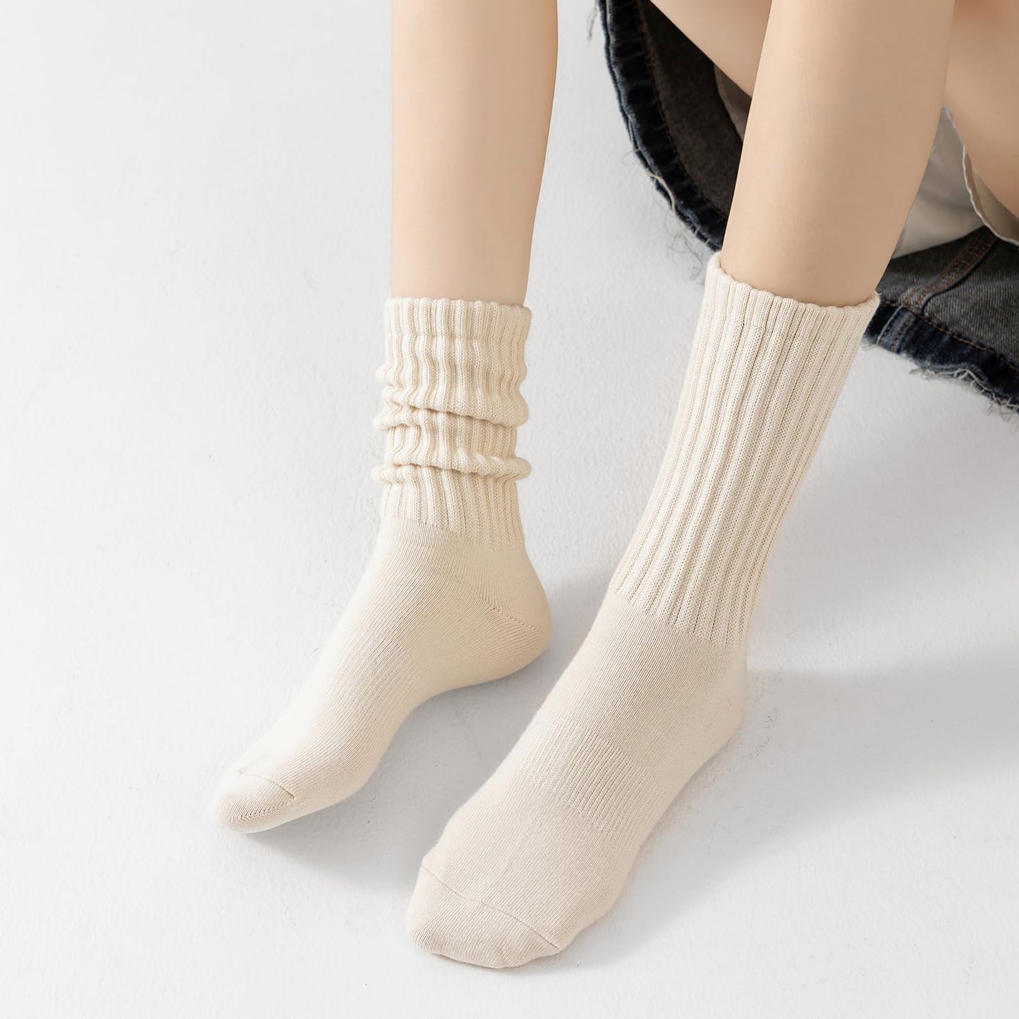 Women's 88% Cotton Slouch Crew Socks - Scrunch Socks, Non-Slip Y-Heel, Foldable Slouchy Socks (Fits 5-11) All Season
