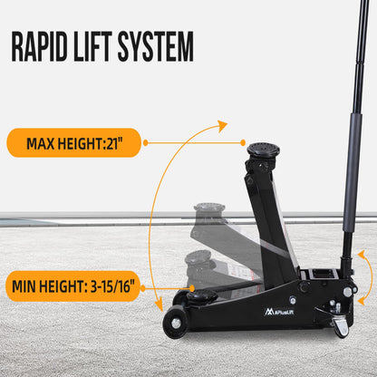 APlusLift FE400B 4 Ton Lower Profile Steel Racing Floor Jack with Dual Pistons Quick Lift Pump for Sport Utility Vehicle, Lifting Range 3-15/16"-21", Black…