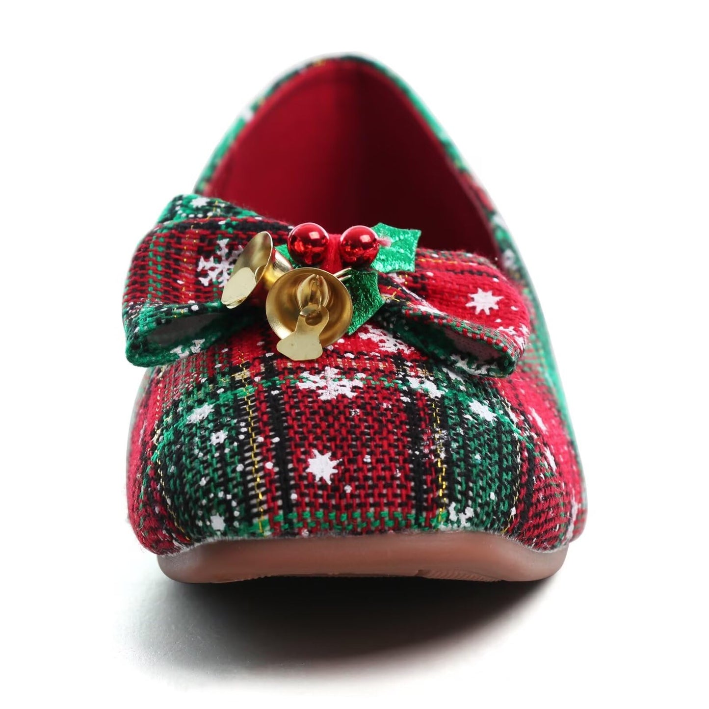 WENJIAZHIZHI Womens Ballet Flats Comfortable Square Toe Slip Ons Casual Bell Loafers Walking Flats Dress Shoes for Christmas Red 39(8)