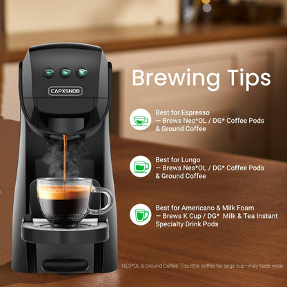 Warriors1 Mini Coffee Maker for Keurig K Cup, Espresso Machine for Nespresso Original, Dolce Gusto Pods, Ground Coffee, 20 Bar Coffee Machine fits kitchens, apartments, dorms, RVs, 28 oz Reservoir