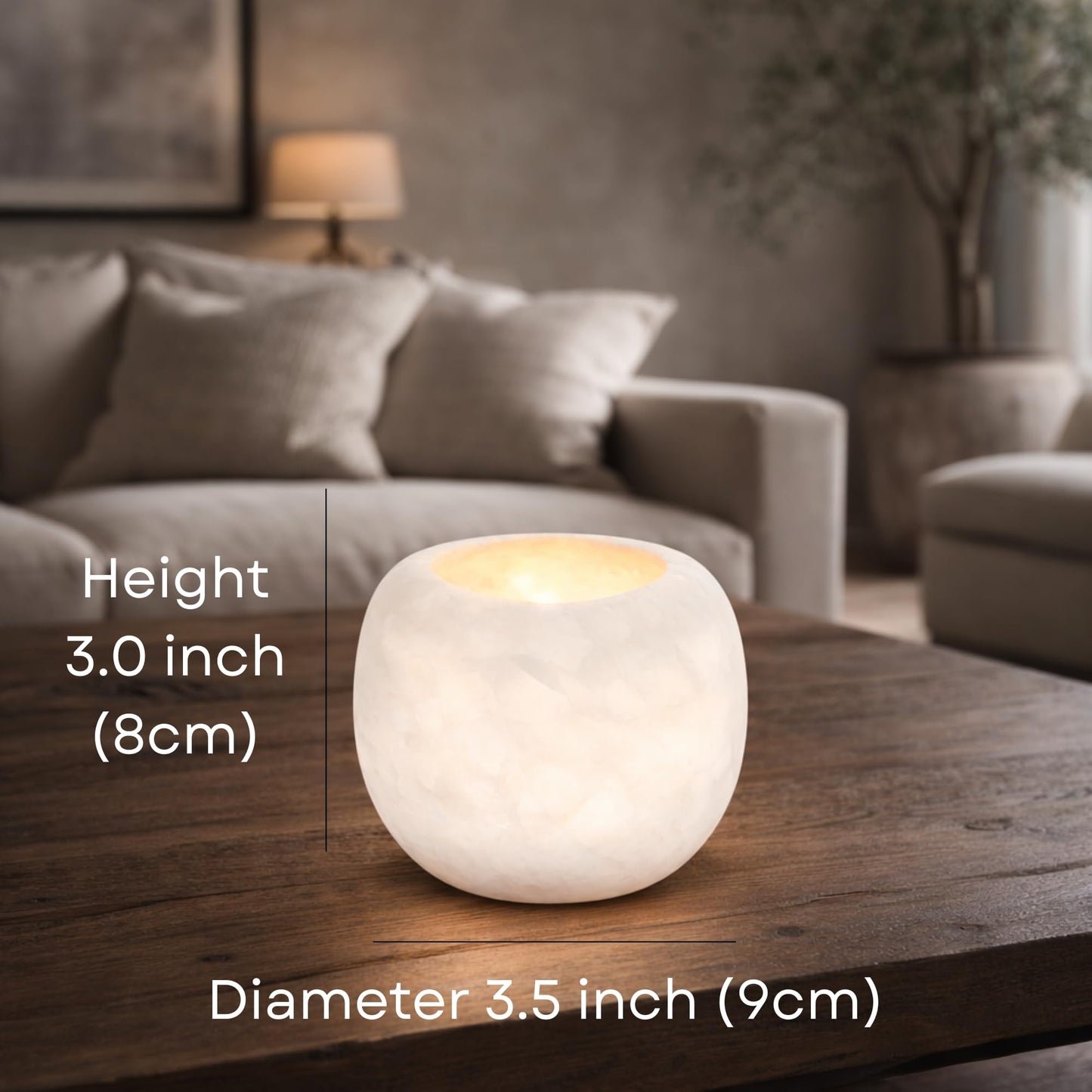 Single White Alabaster Candle Holder - Egyptian Tealight and Votive Candles Holders with Amber Glow for Home Décor - Natural Stone Soothing Tranquil