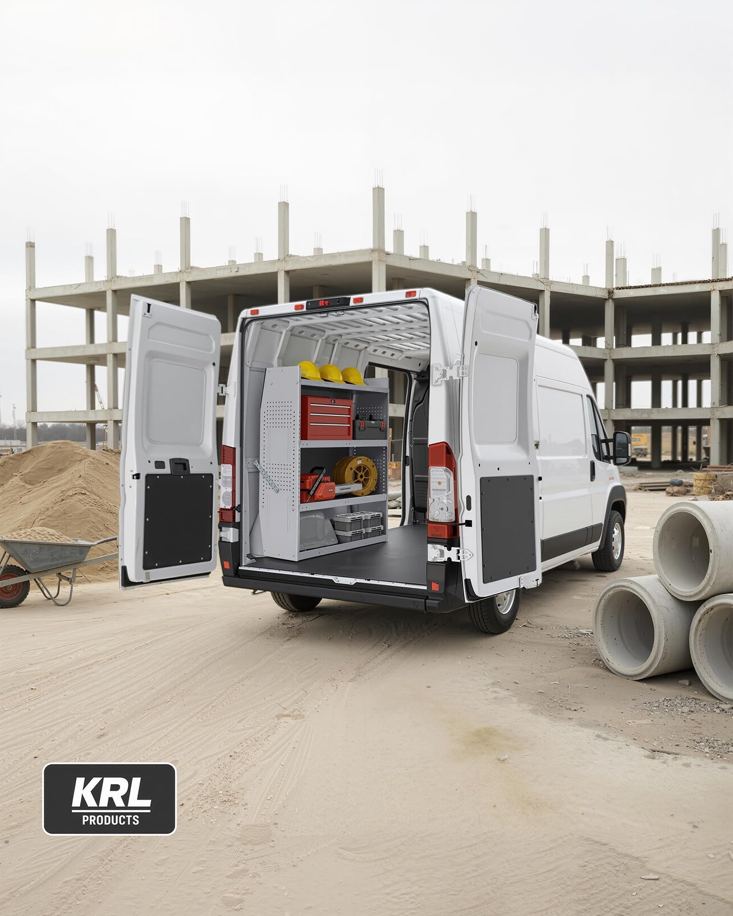 KRL PRODUCTS SV-4246 Steel Low/Mid/High Roof Van Shelving Storage System Fits Transit, GM, NV, Promaster, Sprinter and Metris, Contoured Shelving Unit, 42" W * 46" H * 13" D