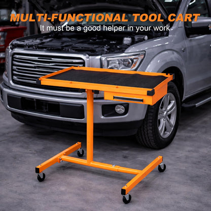 A A IN LT18 Heavy Duty Adjustable Work Table with Drawer for Mechanic,220lbs Capacity Rolling Tool Tray Table with Wheels Orange
