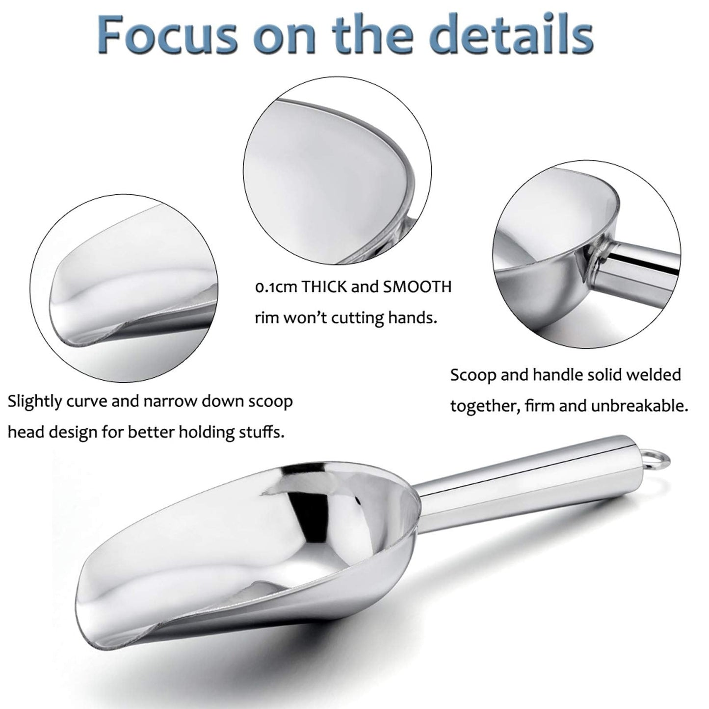 E-far Mini Scoop, 3 Ounce Stainless Steel Kitchen Utility Scoops, Ideal for Candy/Ice Cube/Flour/Sugar/Coffee Bean/Protein Powder, Food Grade & Anti Rust, Easy Clean & Dishwasher Safe (4 Pack)