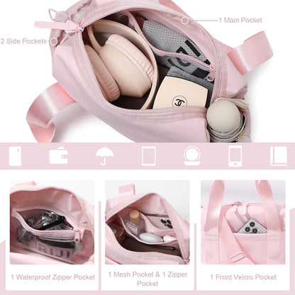 Bucosd Small Gym Bag for Women, Mini Crossbody Gym Duffle Bag with Wet Compartment, Carry on Gym Tote Bag for Workout Dance Sport Travel (Mini-Pink)