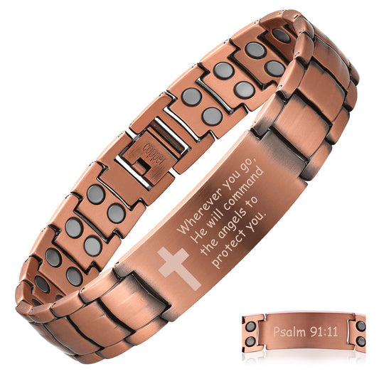 MagEnergy Copper Bracelet for Men, Christian Magnetic Bracelet with Ultra Strength Magnets, Adjustable Copper Biblical Cross Bracelet, Jewelry Gift(Sizing Tool)