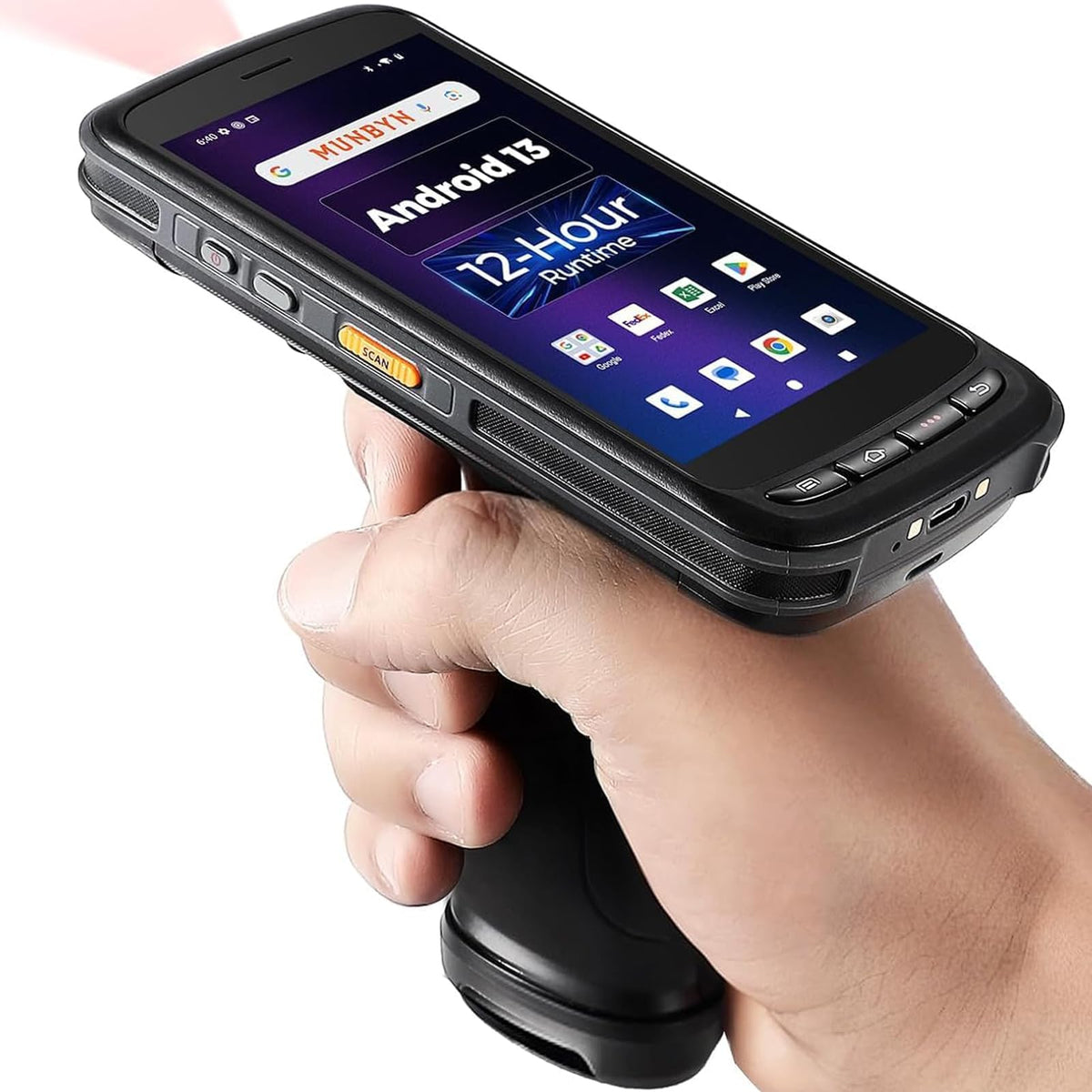 MUNBYN Android Barcode Scanner Full Screen, 8000mAh Mobile Computer, 1D/2D QR Zebra SE4710 Engine, Handheld Android 13, PDA for WMS, 4G Wi-Fi Inventory Bar Code Scanner