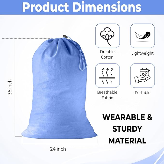 2 Pack - Extra Large Cotton Laundry Bag, Heavy Duty Large Laundry Bags 24 x 36
