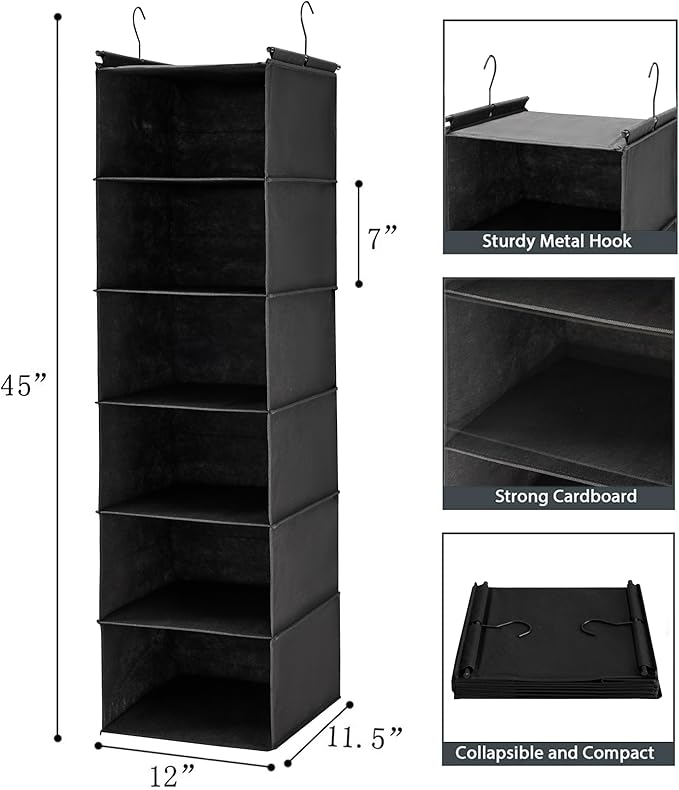 MAX Houser 6 Tier Shelf Hanging Closet Organizer, Closet Hanging Shelf
