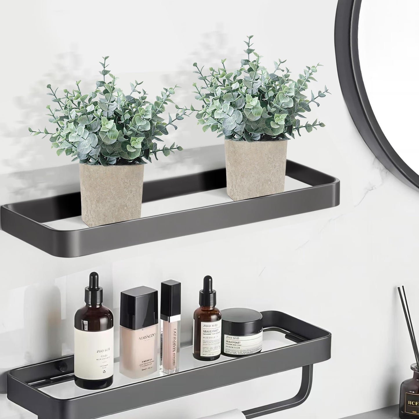 MIXROSE 2 Pack Fake Plants Eucalyptus Small Potted Artificial Plants Indoor Greenery for Shelf Desk Home Bathroom Modern Farmhouse Living Room Coffee Table Decor