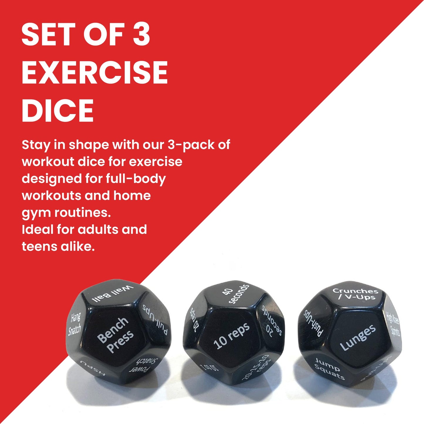 Rubberbanditz - Fitness Dice for Exercise & Workouts | Three Engaging 12-Sided Full Body Workout Dice | Ideal for Crossfit, Home Workouts, and Gyms | Fun Workout Equipment
