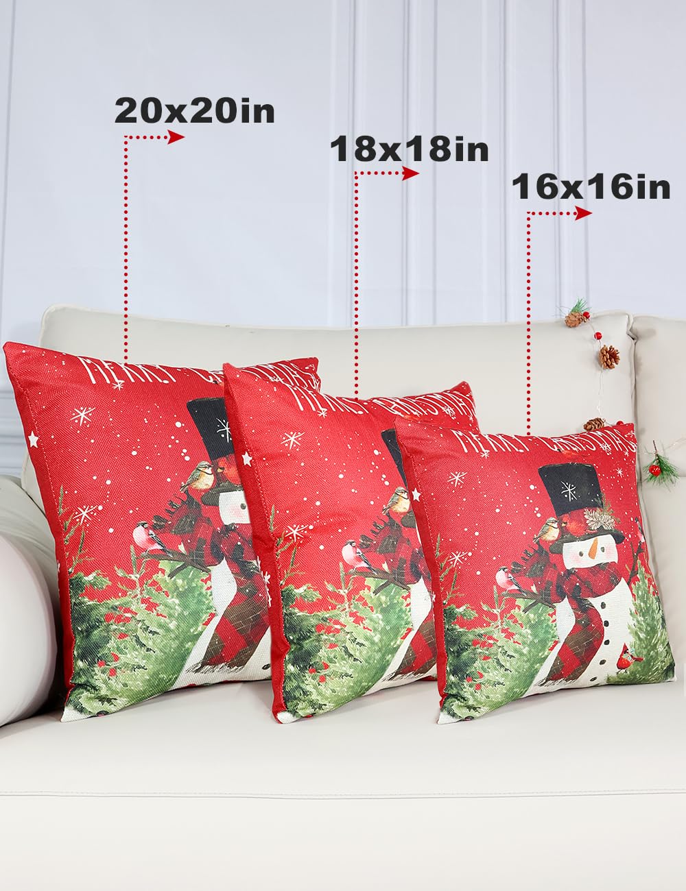 Double-Sided Print Christmas Pillow Covers 16''x16'', Set of 4, 8 Christmas Patterns Christmas Tree, Snowman, Snowflakes, Merry Christmas, Deer, Santa Claus,Truck, Let It Snow, Soft Linen Material