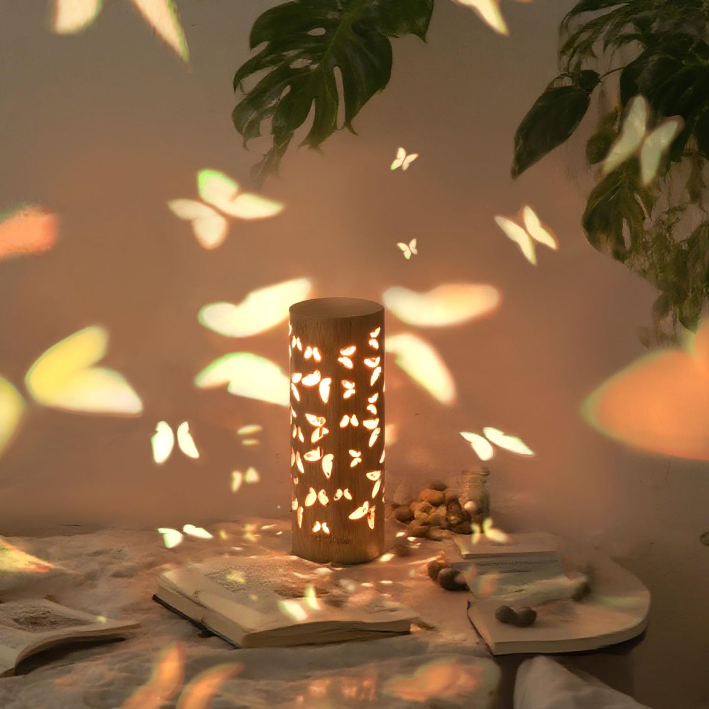 ZIRIKEDAI Butterfly Projector Night Light - Wooden Bedside Lamp with USB - Ideal for Bedroom & Living Room Decor - for Girls, Valentine's Day, Easter, Mother's Day, and Birthdays