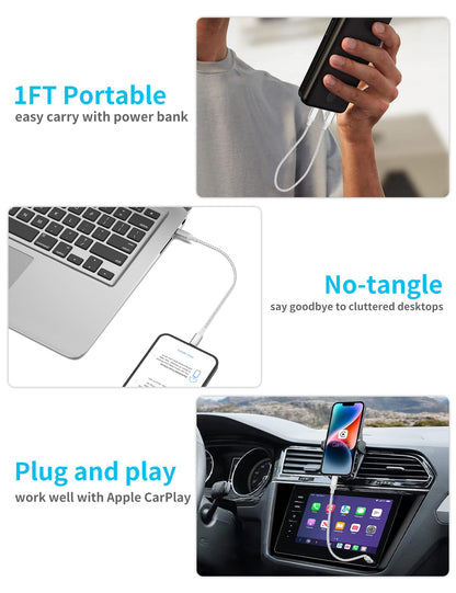 2Pack MFi Certified 3ft USB-C to Lightning Cable - Fast Charging for iPhone 14-8, iPad