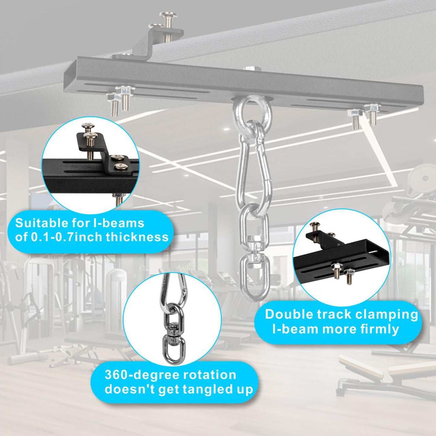 YZZHAJ Heavy Duty Steel Beam Hanger, Punching Bag Hanger Mount I-Beam, Dual-Track I-Beam Heavy Bag Mount Hanger for Boxing Muay Thai Training,Aerial Yoga Swing & Hammock