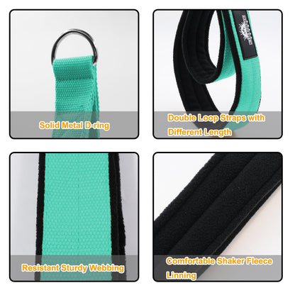 Lights Mountain Durable Pilates Double Loop D-Ring Straps - Padded Handles for Reformer, Yoga & Home Gym Workouts (lakegreen L)