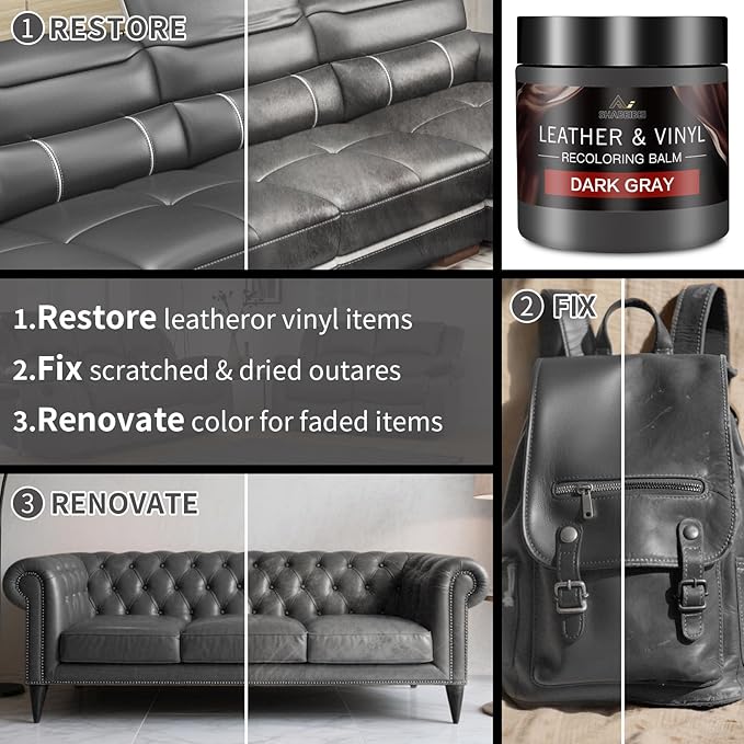 Leather Recoloring Balm with 100ml Mink Oil, Dark Gray Leather Repair Kit and