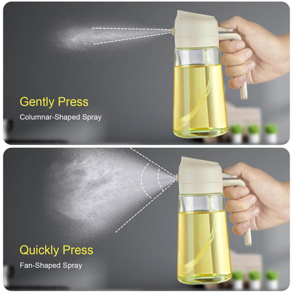 With Stickers 16oz Olive Oil Sprayer for Cooking - 2 in 1 Spray & Pour Olive Oil Dispenser - 470ml Glass Spray Oil Bottle - Kitchen Gadgets